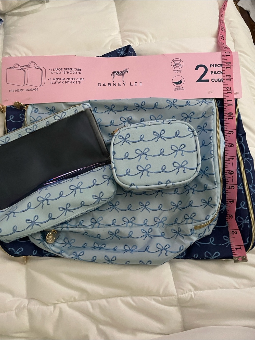 Dabney Lee Light Blue & Navy Bow Print 2-Piece Packing Cube Set - Picture 6 of 9